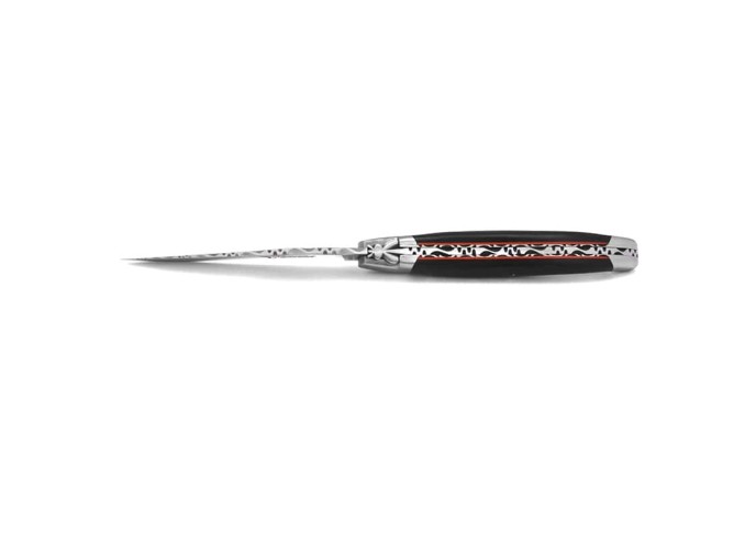 Laguiole pliant 12 cm ciselé dessus-dessous, manche bois d'ébène