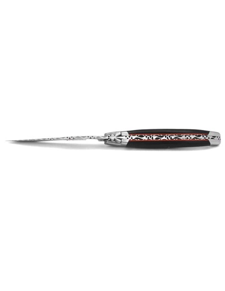 Laguiole pocket knife, 12 cm, forged bee, top and bottom chiseling, ebony wood handle with shiny bolsters