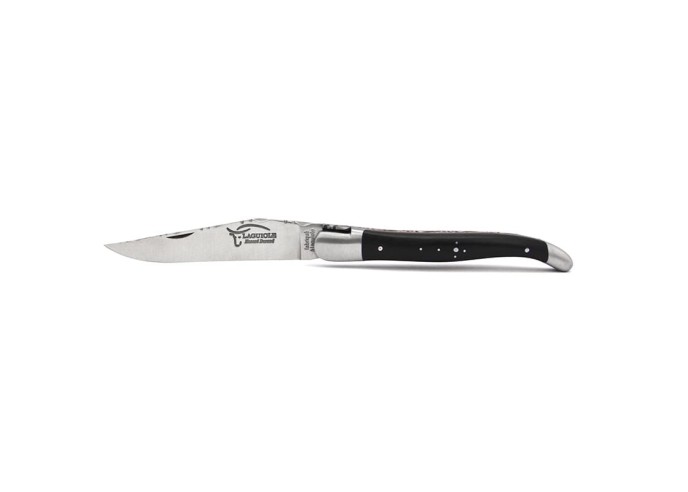 Laguiole pliant 12 cm ciselé dessus-dessous, manche bois d'ébène