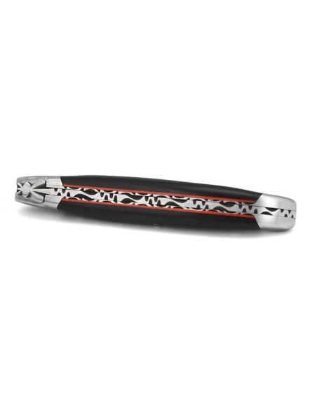 Laguiole pliant 12 cm ciselé dessus-dessous, manche bois d'ébène