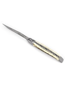 Laguiole pliant, 13 cm, abeille forgée, lame seule, mitres inox mat, manche en bois de cerf