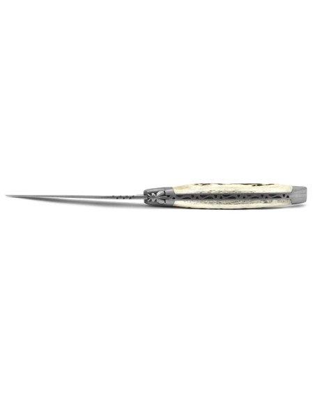 Laguiole Klappmesser, 13cm, Geschmiedete Biene, Heftbacken aus mattem Edelstahl, Griff aus Hirschgeweih