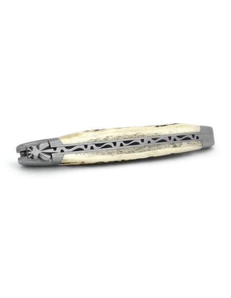 Laguiole pocket knife, 13 cm, forged bee, deer antler handle with matt bolsters