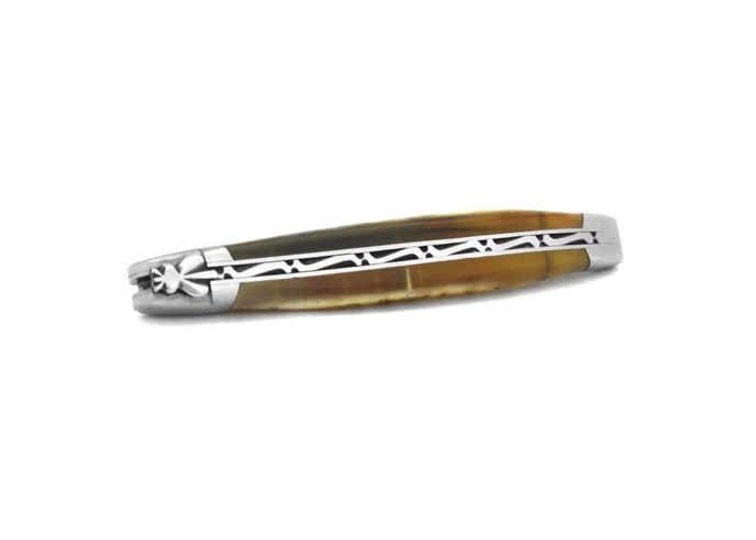 Laguiole pocket knife, 13 cm, forged bee, Ram horn with crust handle with matt bolsters