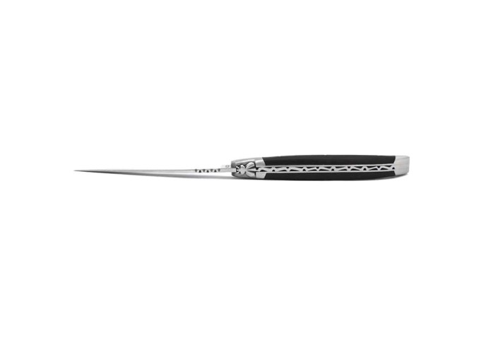 Laguiole pliant, 13 cm, abeille forgée, lame seule, finition mat, manche en bois d'ébène