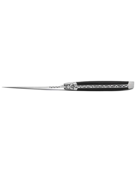 Laguiole Klappmesser, 13cm, Geschmiedete Biene, Heftbacken aus mattem Edelstahl, Griff aus Ebenholz