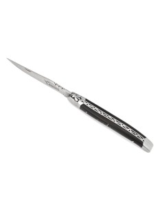 Laguiole pliant, 13 cm, abeille forgée, lame seule, finition mat, manche en bois d'ébène
