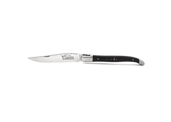 Laguiole pliant, 13 cm, abeille forgée, lame seule, finition mat, manche en bois d'ébène