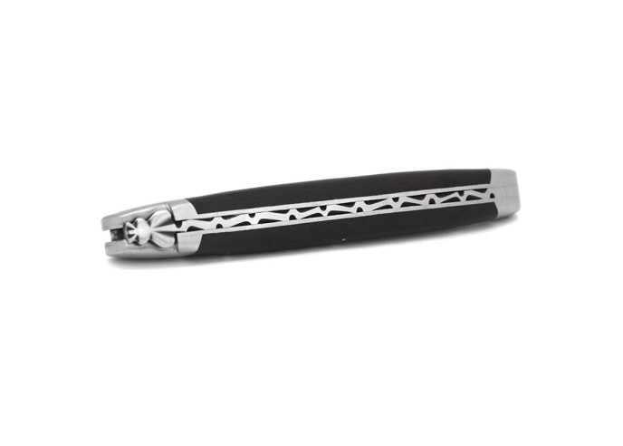 Laguiole pliant, 13 cm, abeille forgée, lame seule, finition mat, manche en bois d'ébène