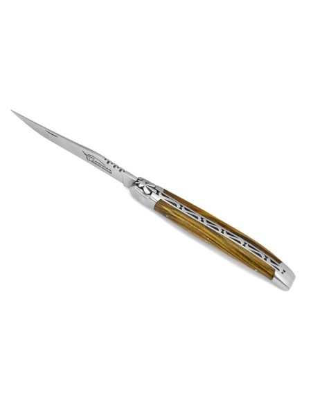 Laguiole pliant, 13 cm, abeille forgée, lame seule, finition mat, manche en pistachier