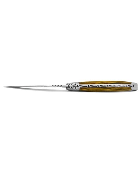 Laguiole pliant, 13 cm, abeille forgée, lame seule, finition mat, manche en pistachier