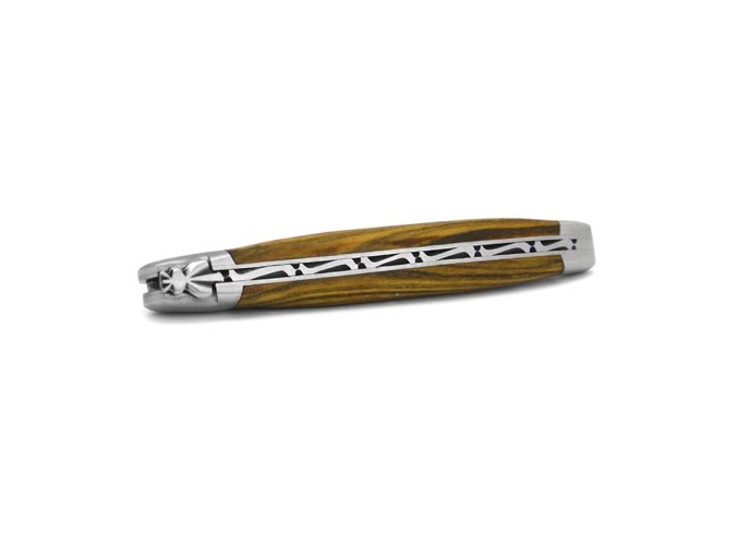 Laguiole pliant, 13 cm, abeille forgée, lame seule, finition mat, manche en pistachier