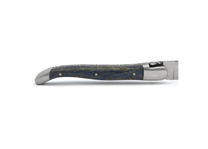 Laguiole pocket knife, 12 cm, forged bee,  blue-stained beech handle with matt bolsters