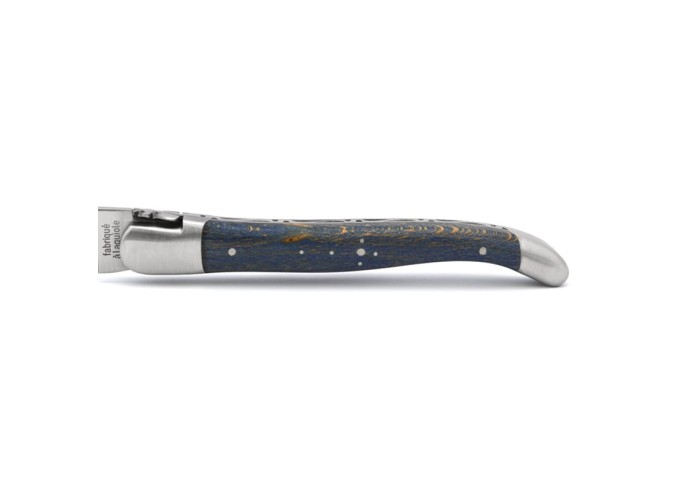 Laguiole pocket knife, 12 cm, forged bee,  blue-stained beech handle with matt bolsters