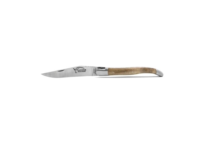 Laguiole pliant, 12 cm, grappe de raisin, lame seule, mitres inox mat, manche cep de vigne
