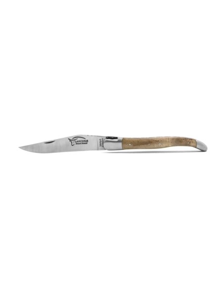 Laguiole pliant, 12 cm, grappe de raisin, lame seule, mitres inox mat, manche cep de vigne