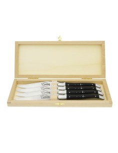 Coffret de couteaux de table Laguiole, doubles platines ciselées, mitres inox mat, manche galbé en bois d'ébène 2