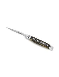 Laguiole pliant, 12 cm, abeille forgée, lame seule,  doubles platines ciselées, fintion brillant, manche en abalone