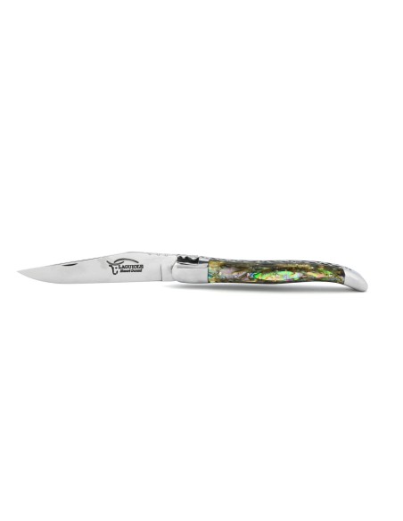 Laguiole pocket knife, 12 cm, chiseled forged bee, blade only, shiny steel bolsters, abalone handle