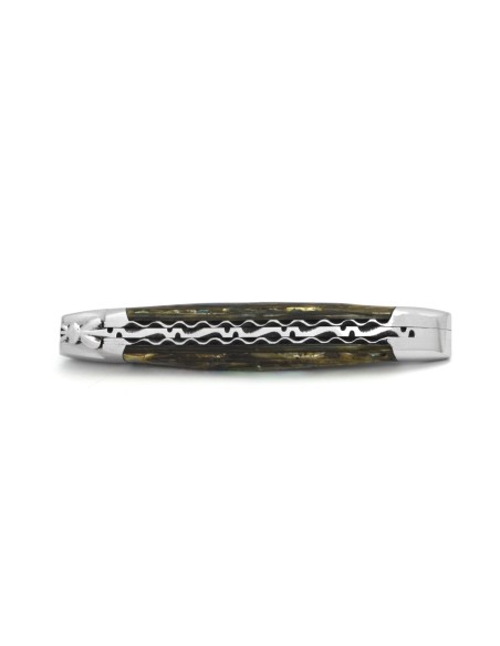 Laguiole pliant, 12 cm, abeille forgée, lame seule,  doubles platines ciselées, fintion brillant, manche en abalone