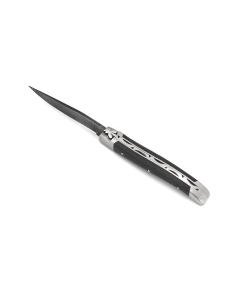 Laguiole pocket knife, 10 cm, forged bee, Damascus steel blade, carbon fiber handle with matt bolsters