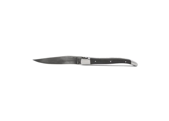 Laguiole 10cm, Damast Klinge, Heftbacken aus mattem Edelstahl, Kohlefaser