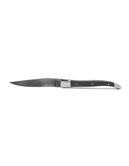 Laguiole pocket knife, 10 cm, forged bee, Damascus steel blade, carbon fiber handle with matt bolsters