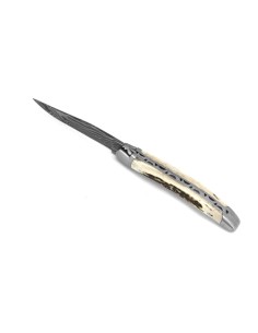 Laguiole 11cm, Damast Klinge, Heftbacken aus mattem Edelstahl,  Hirschgeweih