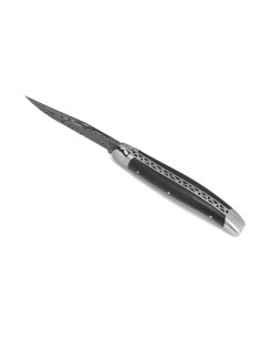 Laguiole 11cm, Damast Klinge, Heftbacken aus glänzendem Edelstahl, Wacholderholz