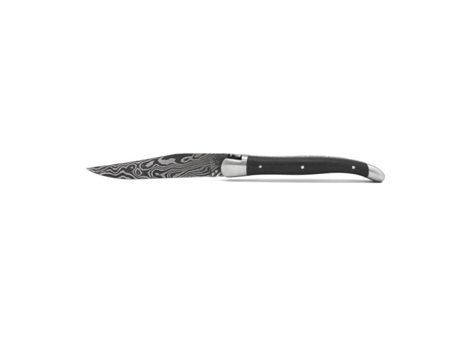 Laguiole pocket knife, 11 cm, forged bee, Damascus steel blade, juniper handle with matt bolsters