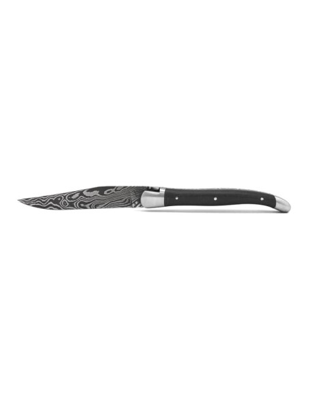 Laguiole pocket knife, 11 cm, forged bee, Damascus steel blade, juniper handle with matt bolsters