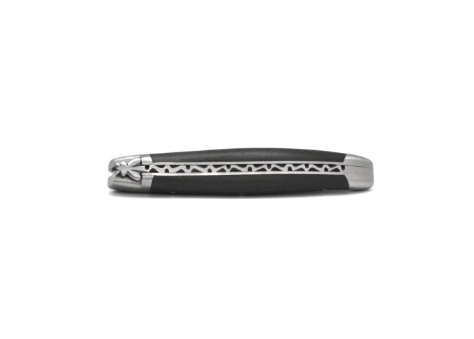 Laguiole 11cm, Damast Klinge, Heftbacken aus glänzendem Edelstahl, Wacholderholz