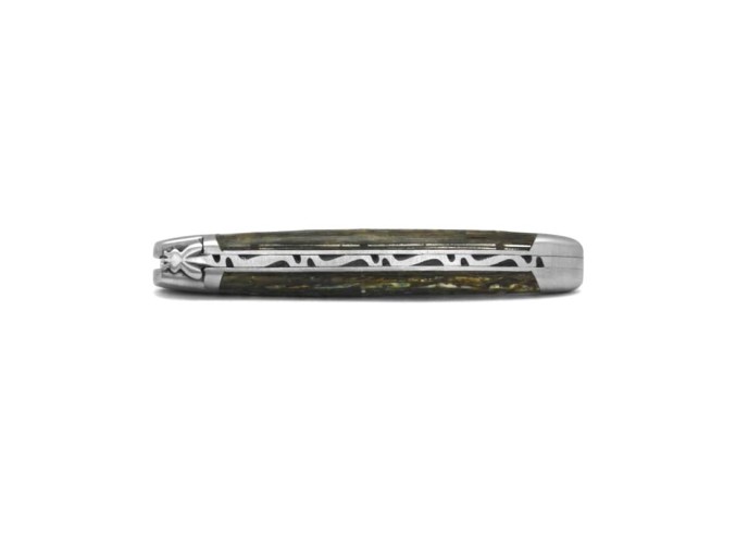 Laguiole 11cm, Damast Klinge, Heftbacken aus mattem Edelstahl, Griff aus Seeohren