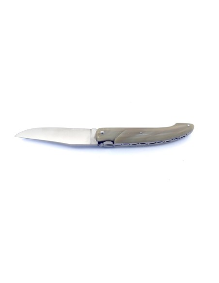 Laguiole Pliant de Chasse, 13.5 cm, plein manche, pointe de corne (claire)