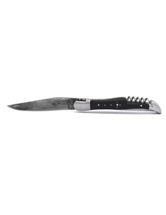 Laguiole pliant 12 cm, acier Damas, lame & tire-bouchon & poinçon, abeille forgée, manche bois d'ébène avec finition inox mat 2