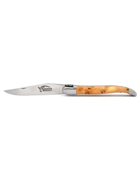 Laguiole pocket knife, 12 cm, chiseled bee and spring with double plates,  juniper handle with matt bolsters