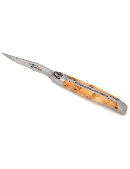 Laguiole pocket knife, 12 cm, chiseled bee and spring with double plates,  juniper handle with matt bolsters