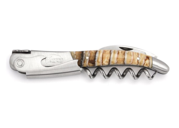 Laguiole Sommeliermesser Geschmiedete Biene, Heftbacken aus mattem Edelstahl, Griff aus Mammutbackenzahn (stabilisiert)