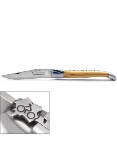 Laguiole Klappmesser, 12cm, Radfahren, Heftbacken aus mattem Edelstahl, Griff aus Olivenholz