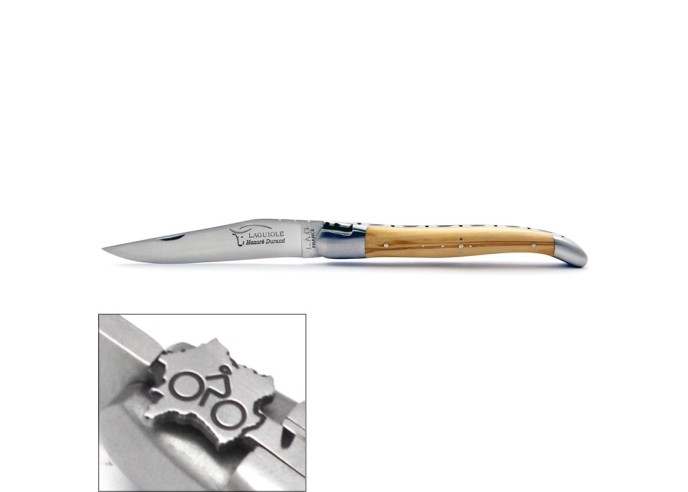 Laguiole pliant, 12 cm, cyclisme, mitres inox mat, manche en olivier