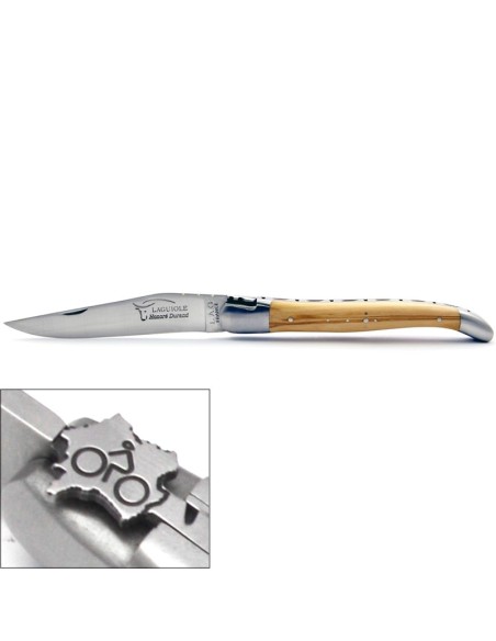 Laguiole pliant, 12 cm, cyclisme, mitres inox mat, manche en olivier
