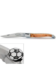 Laguiole pliant, 12 cm, football, mitres inox mat, manche en genévrier