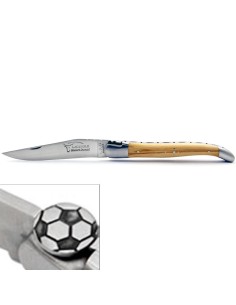 Laguiole pliant 12 cm, football, manche en olivier avec finition inox mat