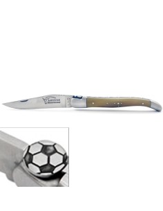 Laguiole pliant 12 cm, football, manche en pointe de corne claire