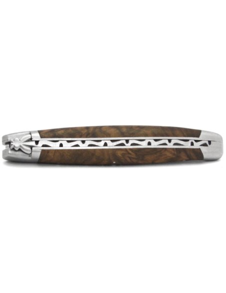 Laguiole pocket knife, 11 cm, Damascus steel blade,  walnut burl handle