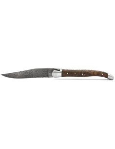 Laguiole 11cm, Damast Klinge, Heftbacken aus mattem Edelstahl,   Griff aus Walnuss Maser 2