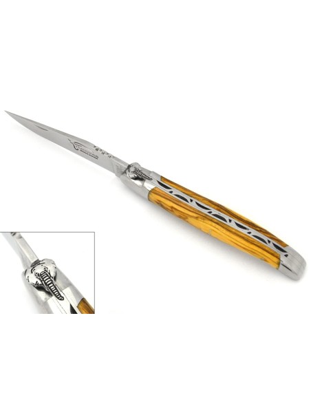 Laguiole Klappmesser, 12cm, Elefantenmotiv, Griff aus Olivenholz