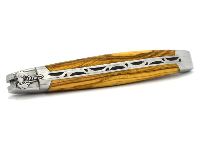 Laguiole Klappmesser, 12cm, Elefantenmotiv, Griff aus Olivenholz