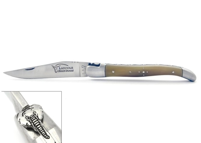 Laguiole 12 cm, tête d'éléphant, pointe de corne claire