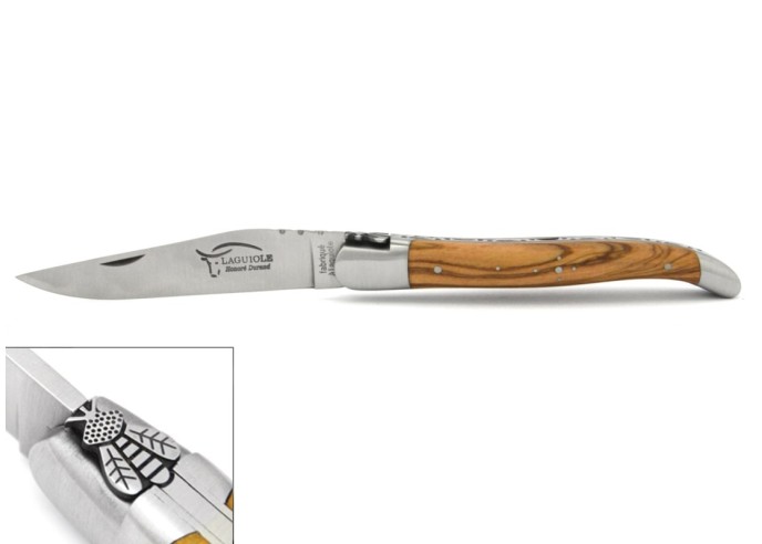 Laguiole Klappmesser, 12cm, Gefräste Biene Nr.1, Griff aus Olivenholz